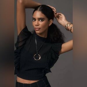 NWOT Maeve Crop Ruffle Mesh Top